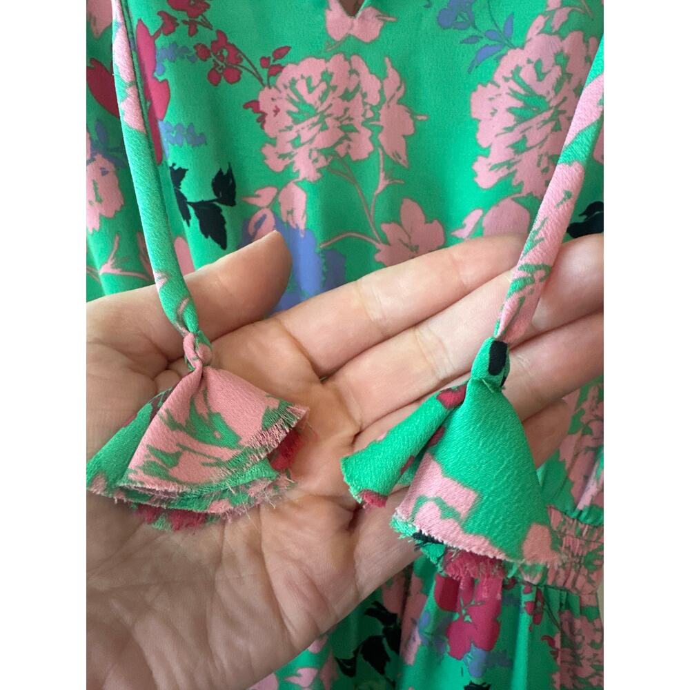 MISA Los Angeles Amalya Green Floral Tiered Ruffle Mini Dress XS Boho - Picture 7 of 11